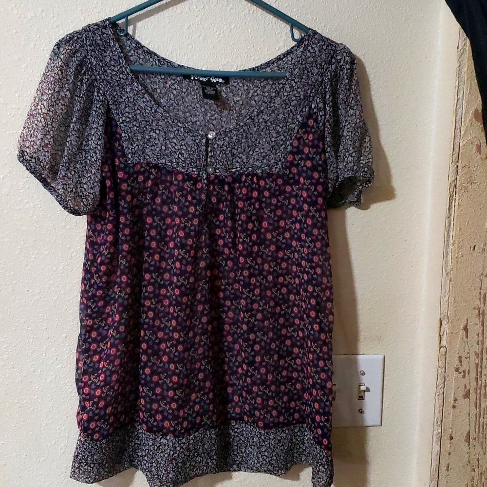 Planet Gold, Large, Sheer Floral top